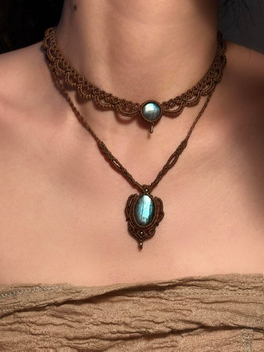 Macrame Necklace--Ember Glow
