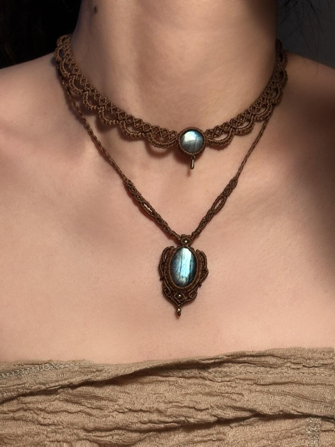 Macrame Necklace--Ember Glow