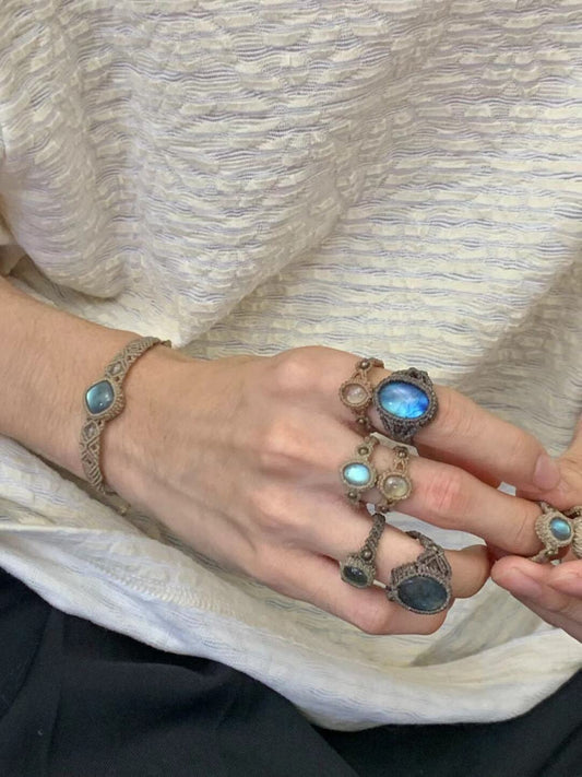 Lake--Handmade Macrame Rings
