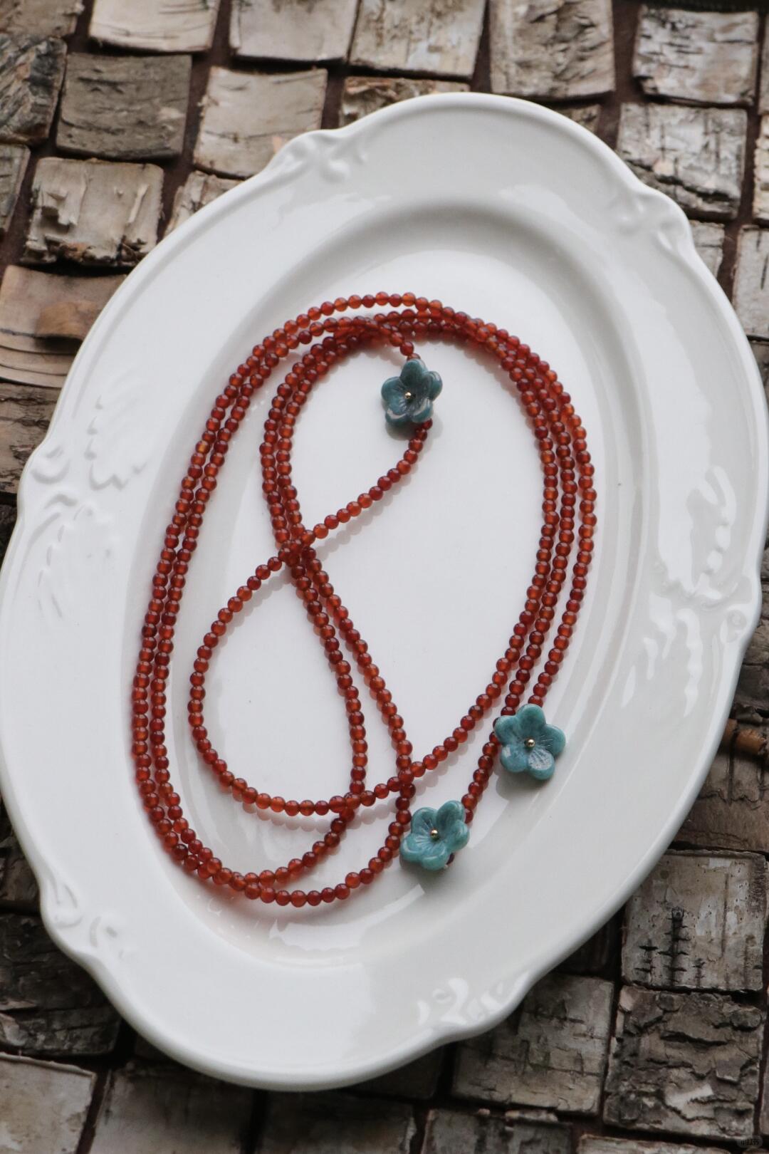 Beading Necklace--Crimson Ribbon