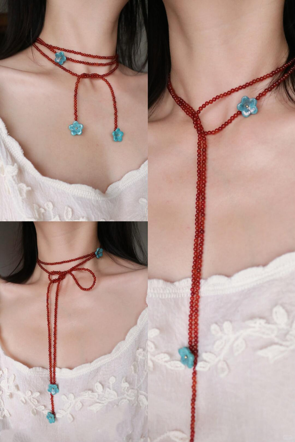 Beading Necklace--Crimson Ribbon