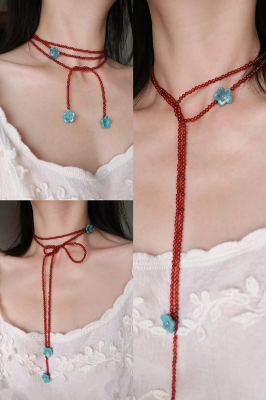 Crimson Ribbon--Handmade Beading Necklace