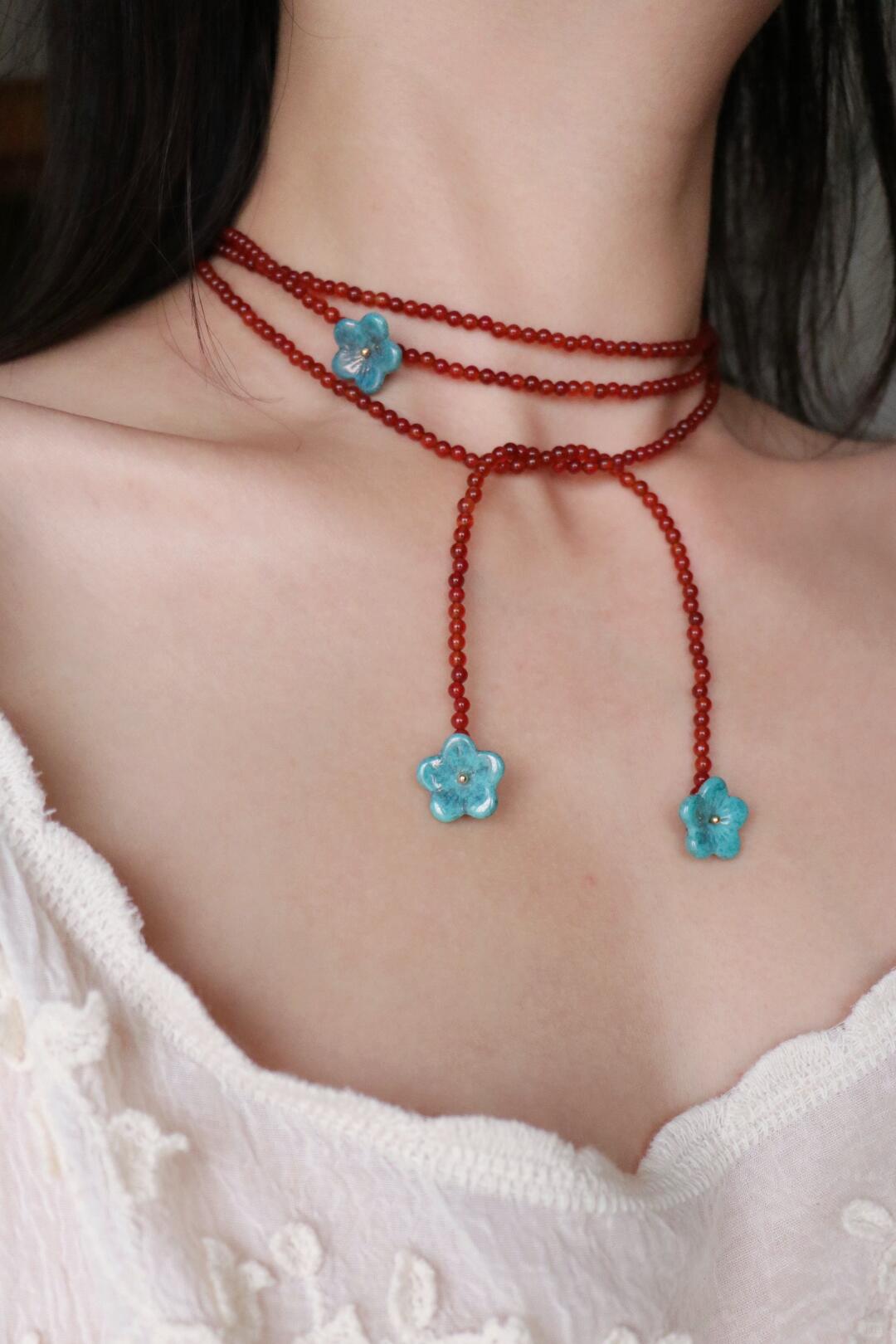 Beading Necklace--Crimson Ribbon
