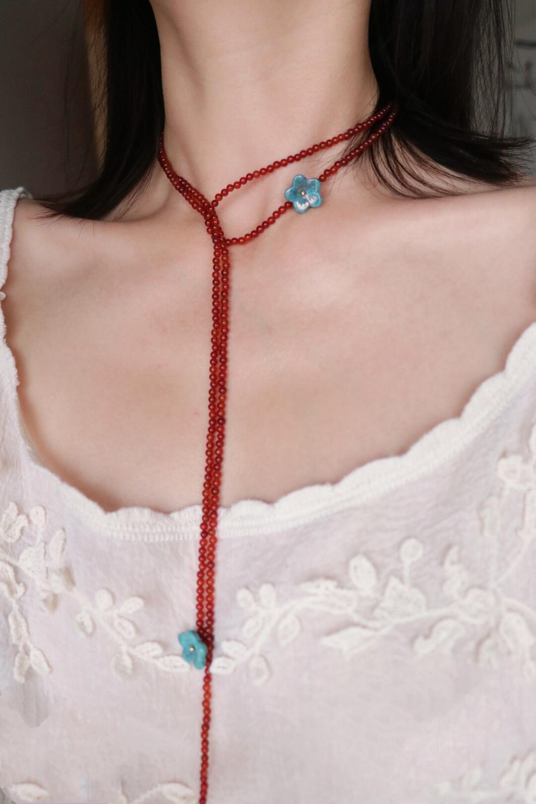 Beading Necklace--Crimson Ribbon