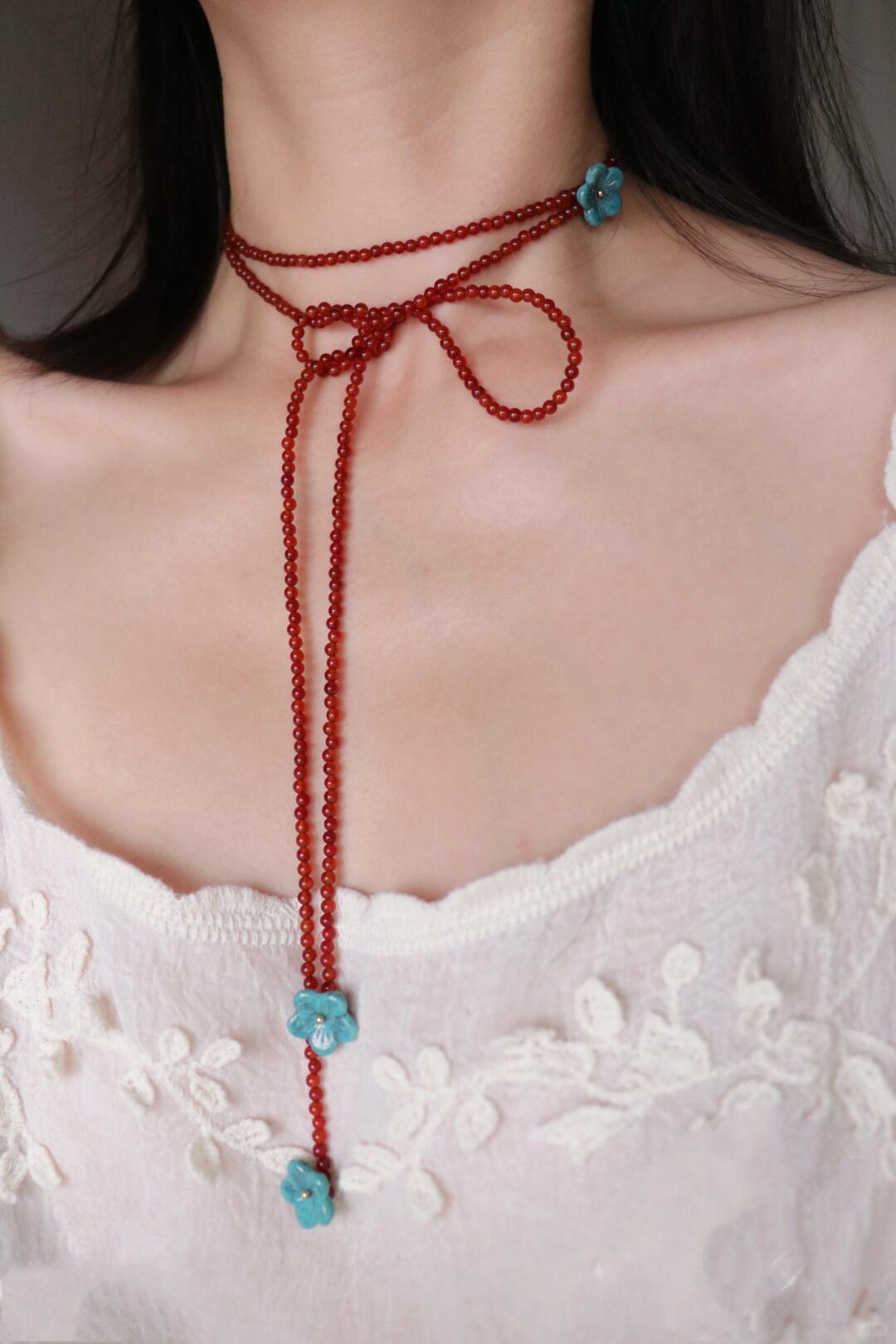 Beading Necklace--Crimson Ribbon
