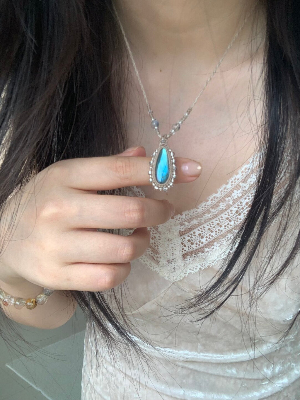 Macrame Necklace--Droplet